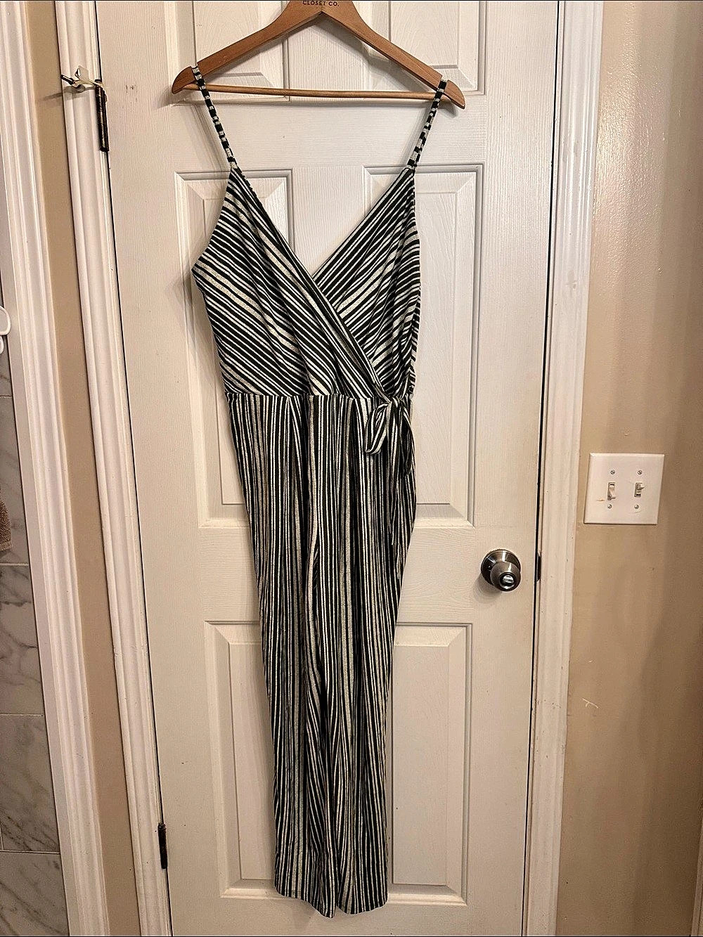 derek heart Stripe Self-Tie Wrap Jumpsuit Green & White Size 1X